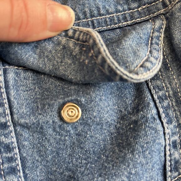 Xhilaration 90s Denim Overall Dress Large Mini Y2K Retro Pearl Snap - Picture 4 of 11